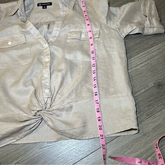 INC International Concepts Womens Blouse Size M Khaki Linen Twist Hem Button Up - Picture 7 of 7